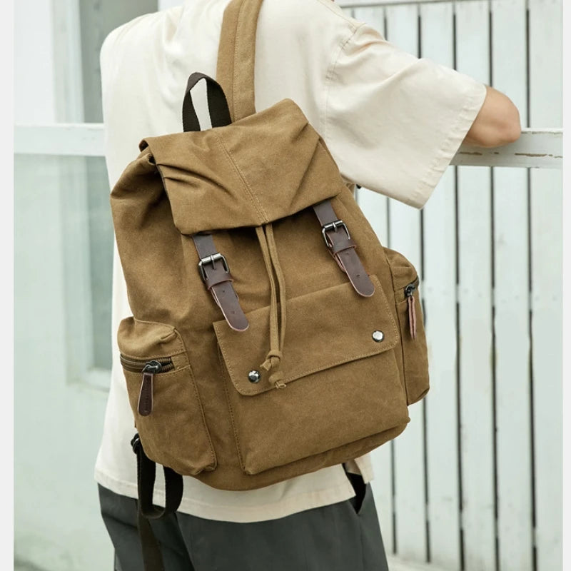 Vintage Canvas Backpack Simple Leisure Computer Bag Portable Hiking Travel Backpack Large Capacity Men Women Universal Schoolbag