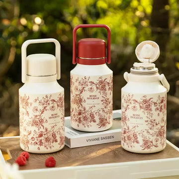 Originality Thermos Cup Girls Cup Red White Thermos Kettle Large Capacity Cup Rose Water Bottle Vacuum Insulated Bottle 1L/1.6L