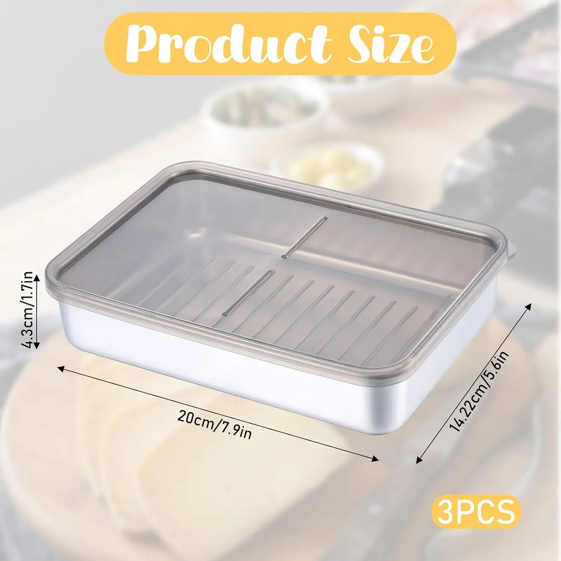 3Pcs Deli Containers with Lids, 7.9*5.6*1.7 in Bacon Container for Refrigerator, Fridge Organizer, Cheese Container for