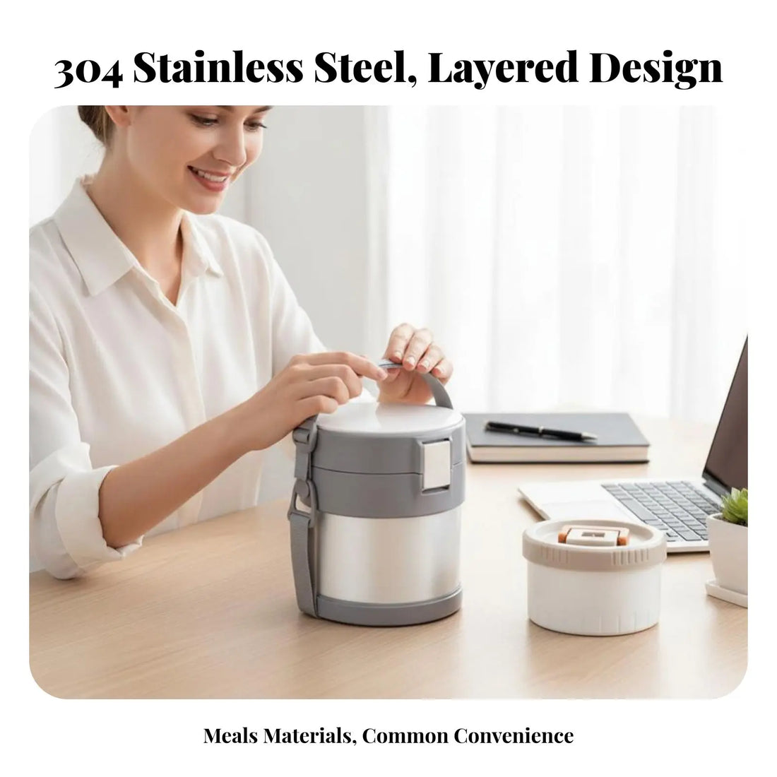 304 Stainless Steel Multitier Insulated Lunch Box, Portable Bento Container, Leak-resistant, Large Capacity for Students, Office