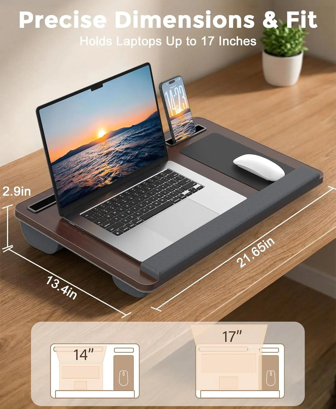 Large Lap Desk with Cushion, Up to 17" Laptop Tray, Wrist Rest & 2 Mouse Pads, Portable Handle